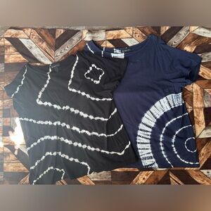 INC International Concepts Navy and Black Tie-Dye Crew Neck Tees